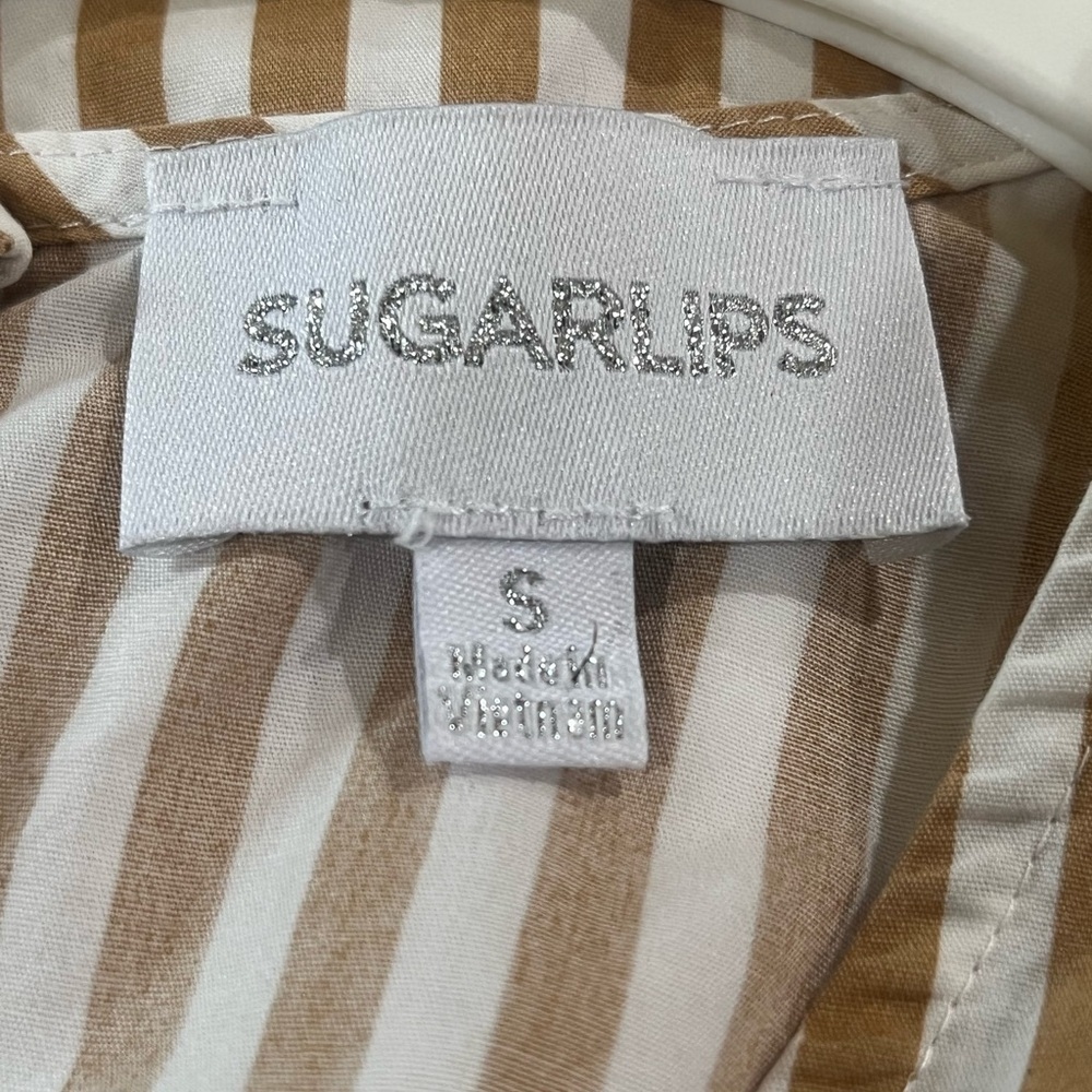 SUGARLIPS LUNA Striped Ruffle- SHOULDER MIDI Dress in Beige and White SIZE S - Picture 3 of 12